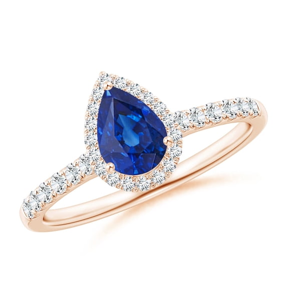 ANGARA Natural Pear-Shaped Sapphire Halo Engagement Ring in 14K Rose Gold for Women (Size-7x5mm) | September Birthstone, Birthday, Anniversary, Jewelry Gift for Women | Natural Blue Sapphire Ring