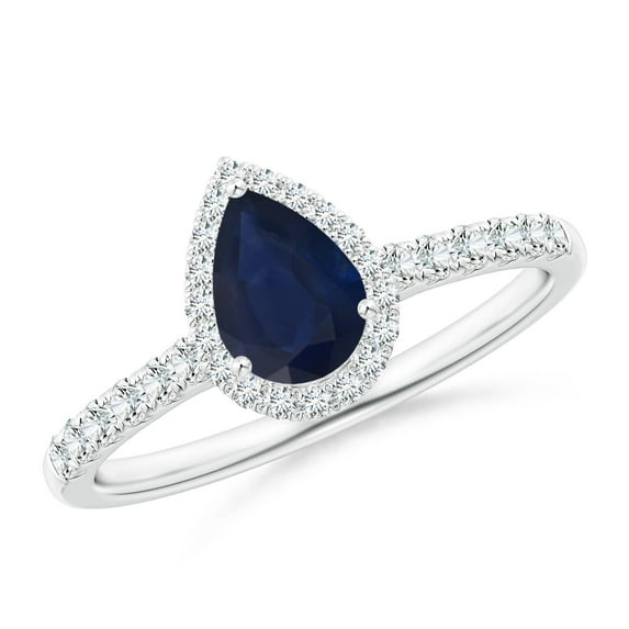 ANGARA Natural Pear-Shaped Sapphire Halo Engagement Ring in 14K White Gold for Women (Size-7x5mm) | September Birthstone, Birthday, Anniversary, Jewelry Gift for Women | Natural Blue Sapphire Ring