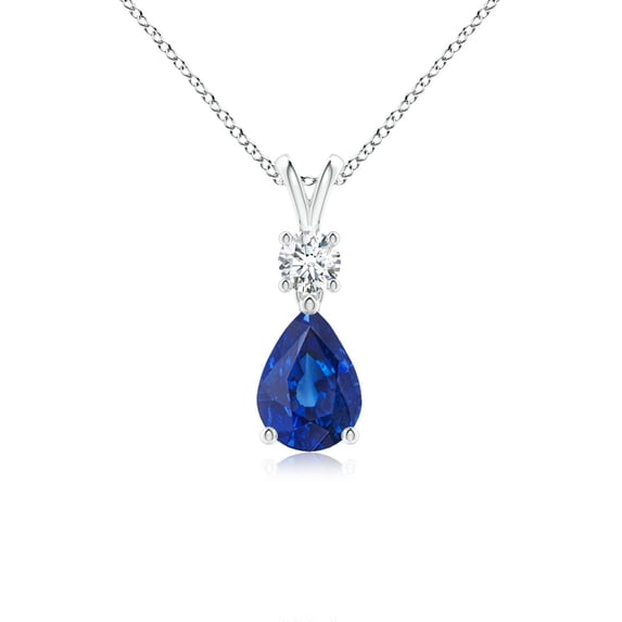 ANGARA Natural Pear-Shaped Sapphire V-Bale Pendant in 14K White Gold for Women (Size-7x5mm) | September Birthstone, Birthday, Anniversary, Jewelry Gift for Women | Natural Blue Sapphire Necklace