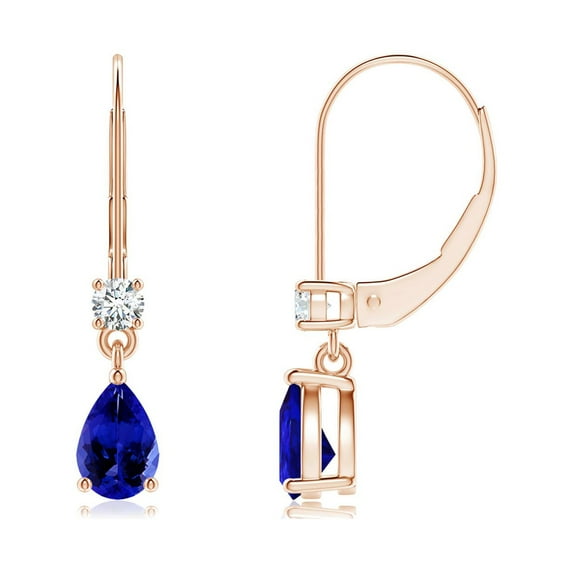 ANGARA Natural Pear Tanzanite Leverback Drop Earrings with Diamond in 14K Rose Gold for Women (Size-6x4mm) | December Birthstone, Anniversary, Jewelry Gift for Women | Natural Tanzanite Earrings