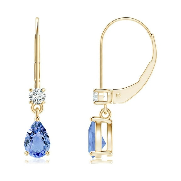 ANGARA Natural Pear Tanzanite Leverback Drop Earrings with Diamond in 14K Yellow Gold for Women (Size-6x4mm) | December Birthstone, Anniversary, Jewelry Gift for Women | Natural Tanzanite Earrings