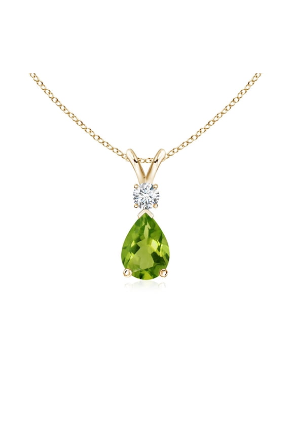 Natural Peridot Teardrop Pendant with Diamond in 14K Yellow Gold for Women (Size-7x5mm) | August Birthstone, Birthday, Anniversary, Jewelry Gift for Women | Natural Peridot Necklace