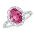 thumbnail image 1 of Angara Rings - Natural 1.9 ct Pink Sapphire Halo Ring with Diamonds in 14K White Gold for Women (Size-9x7mm) | September Birthstone Jewelry, Birthday, Anniversary, Jewelry Gift for Women, 1 of 8