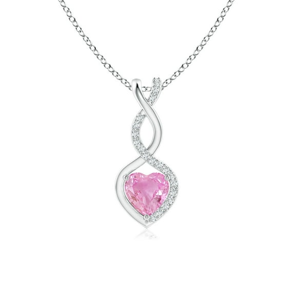Angara Necklace - Natural Pink Sapphire Infinity Heart Necklace with Diamond Accents in 14K White Gold for Women (Size-5mm) | September Birthstone, Birthday, Anniversary, Jewelry Gift for Women