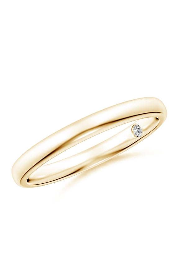 Natural Plain Wedding Ring with Secret Diamond in 14K Yellow Gold for Women (Size-1.8mm| Color-I-J| Clarity-I1-I2) | April Birthstone, Anniversary Jewelry Gift for Women | Natural Diamond Ring