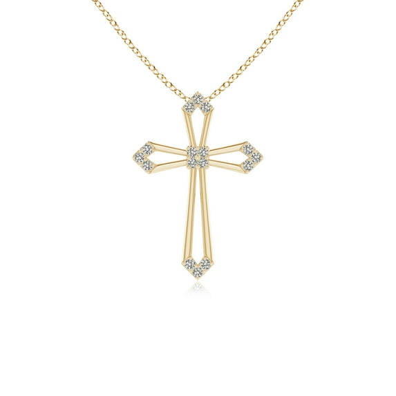 ANGARA Natural Pointed Open Cross Pendant with Diamonds in 14K Yellow Gold for Women (Size-1mm| Color-K| Clarity-I3) | April Birthstone, Anniversary, Jewelry Gift for Women | Natural Diamond Necklace