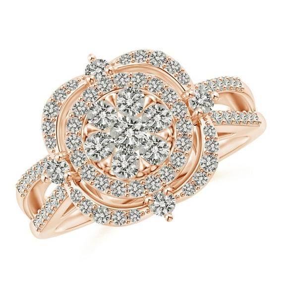 ANGARA Natural Pressure-Set Diamond Cluster Engagement Ring in 14K Rose Gold for Women (Size-3mm| Color-K| Clarity-I3) | April Birthstone, Anniversary, Jewelry Gift for Women | Natural Diamond Ring