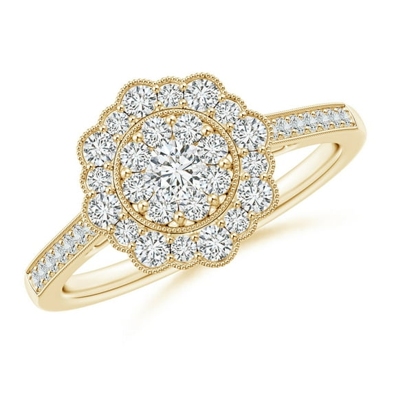 ANGARA Natural Pressure-Set Diamond Floral Engagement Ring in 14K Yellow Gold for Women (Size-3mm| Color-H| Clarity-SI2) | April Birthstone, Anniversary, Jewelry Gift for Women | Natural Diamond Ring