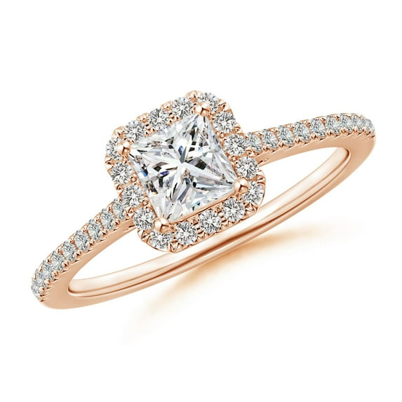 ANGARA Natural Princess-Cut Diamond Engagement Ring in 14K Rose Gold for Women (Size-4.5mm| Color-I-J| Clarity-I1-I2) | April Birthstone, Anniversary, Jewelry Gift for Women | Natural Diamond Ring