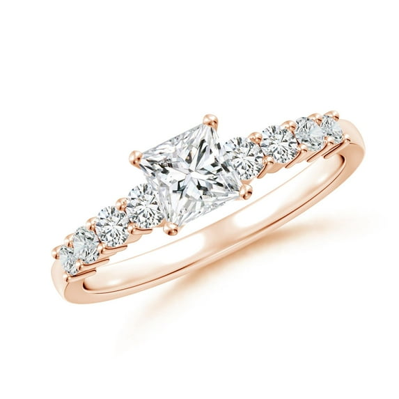 ANGARA Natural Princess-Cut Diamond Graduated Engagement Ring in 14K Rose Gold for Women (Size-5mm| Color-H| Clarity-SI2) | April Birthstone, Anniversary Jewelry Gift for Women | Natural Diamond Ring