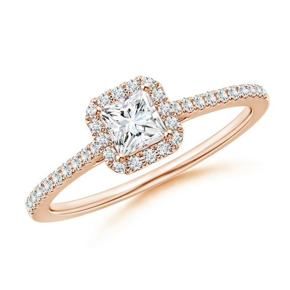ANGARA Natural Princess-Cut Diamond Halo Engagement Ring in 14K Rose Gold for Women (Size-3.8mm| Color-G| Clarity-VS2) | April Birthstone, Anniversary, Jewelry Gift for Women | Natural Diamond Ring