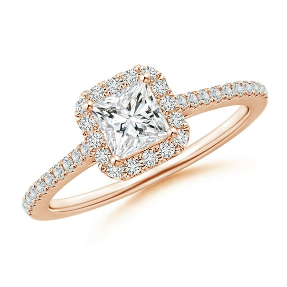 ANGARA Natural Princess-Cut Diamond Halo Engagement Ring in 14K Rose Gold for Women (Size-4.5mm| Color-H| Clarity-SI2) | April Birthstone, Anniversary, Jewelry Gift for Women | Natural Diamond Ring