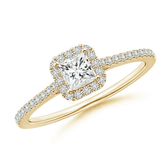 ANGARA Natural Princess-Cut Diamond Halo Engagement Ring in 14K Yellow Gold for Women (Size-3.8mm| Color-H| Clarity-SI2) | April Birthstone, Anniversary, Jewelry Gift for Women | Natural Diamond Ring