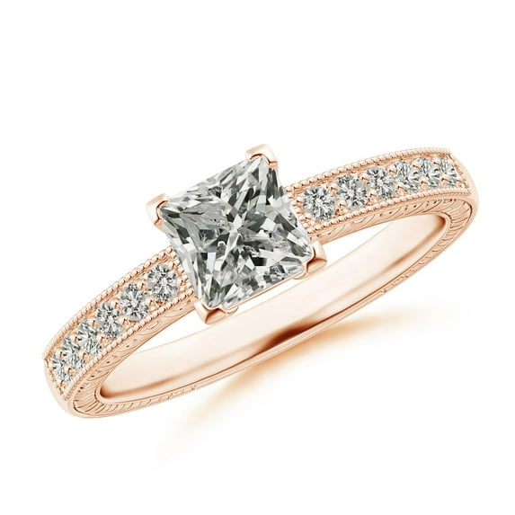 ANGARA Natural Princess Cut Diamond Ring in 14K Rose Gold for Women (Size-5.2mm| Color-K| Clarity-I3) | April Birthstone, Anniversary, Jewelry Gift for Women | Natural Diamond Ring