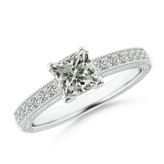 ANGARA Natural Princess Cut Diamond Ring in 14K White Gold for Women (Size-5.2mm| Color-K| Clarity-I3) | April Birthstone, Anniversary, Jewelry Gift for Women | Natural Diamond Ring