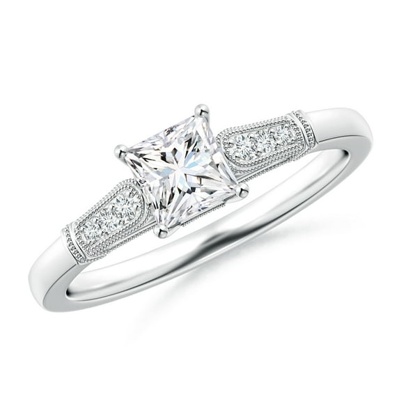 ANGARA Natural Princess-Cut Diamond Ring with Milgrain in 14K White Gold for Women (Size-4.6mm| Color-G| Clarity-VS2) | April Birthstone, Anniversary, Jewelry Gift for Women | Natural Diamond Ring