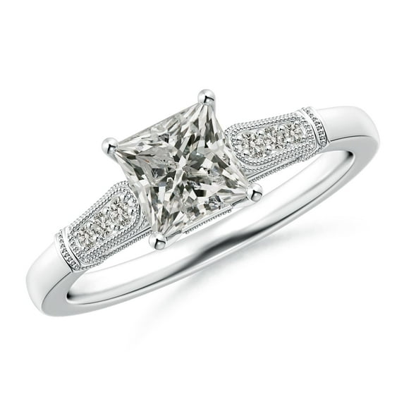 ANGARA Natural Princess-Cut Diamond Ring with Milgrain in 14K White Gold for Women (Size-5.4mm| Color-K| Clarity-I3) | April Birthstone, Anniversary, Jewelry Gift for Women | Natural Diamond Ring