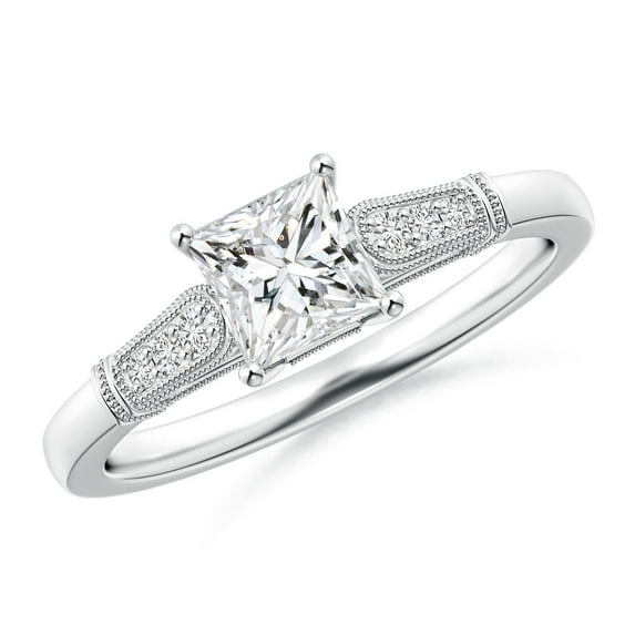 ANGARA Natural Princess-Cut Diamond Ring with Milgrain in 14K White Gold for Women (Size-5mm| Color-H| Clarity-SI2) | April Birthstone, Anniversary, Jewelry Gift for Women | Natural Diamond Ring