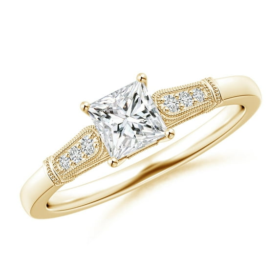 ANGARA Natural Princess-Cut Diamond Ring with Milgrain in 14K Yellow Gold for Women (Size-4.6mm| Color-H| Clarity-SI2) | April Birthstone, Anniversary, Jewelry Gift for Women | Natural Diamond Ring