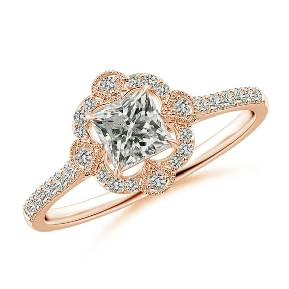 ANGARA Natural Princess-Cut Diamond Ring with Ornate in 14K Rose Gold for Women (Size-4.5mm| Color-K| Clarity-I3) | April Birthstone, Anniversary, Jewelry Gift for Women | Natural Diamond Ring