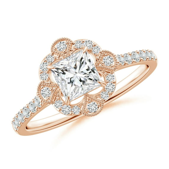 ANGARA Natural Princess-Cut Diamond Ring with Ornate in 14K Rose Gold for Women (Size-4.9mm| Color-H| Clarity-SI2) | April Birthstone, Anniversary, Jewelry Gift for Women | Natural Diamond Ring