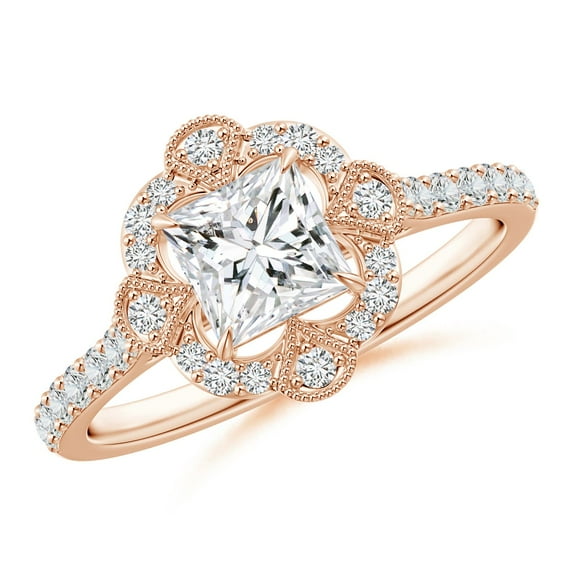 ANGARA Natural Princess-Cut Diamond Ring with Ornate in 14K Rose Gold for Women (Size-5.2mm| Color-H| Clarity-SI2) | April Birthstone, Anniversary, Jewelry Gift for Women | Natural Diamond Ring