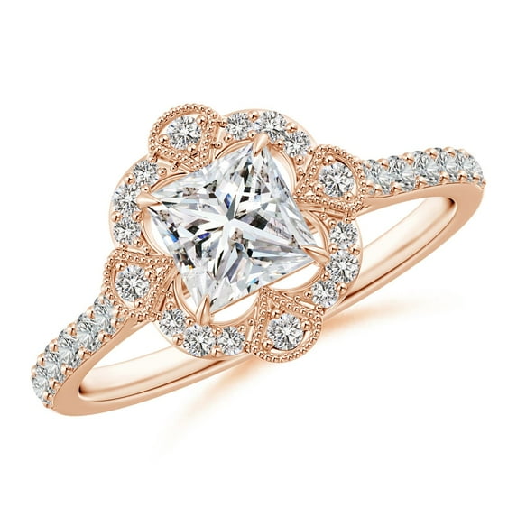 ANGARA Natural Princess-Cut Diamond Ring with Ornate in 14K Rose Gold for Women (Size-5.2mm| Color-I-J| Clarity-I1-I2) | April Birthstone, Anniversary, Jewelry Gift for Women | Natural Diamond Ring