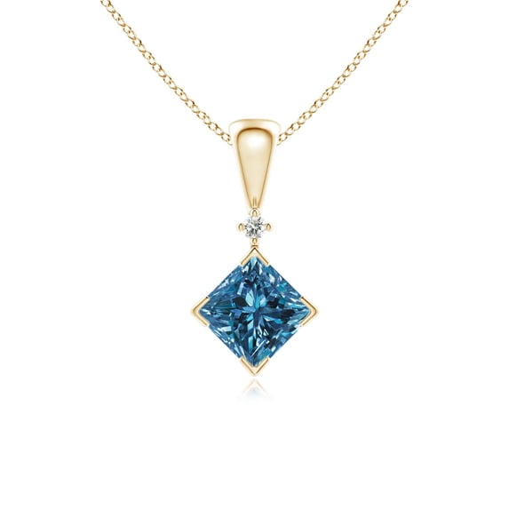 ANGARA Natural Princess-Cut Enhanced Blue Diamond Pendant in 14K Yellow Gold for Women (Size-4.4mm) | April Birthstone, Birthday, Anniversary, Jewelry Gift for Women | Enhanced Blue Diamond Necklace
