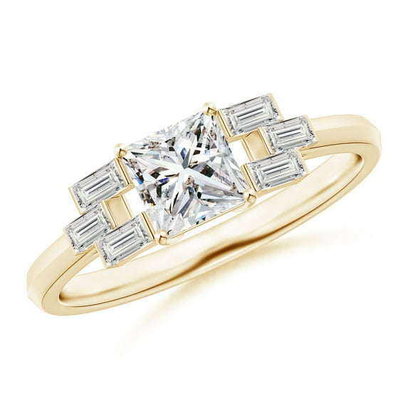 ANGARA Natural Princess Diamond Rectangle Link Ring in 14K Yellow Gold for Women (Size-5mm| Color-I-J| Clarity-I1-I2) | April Birthstone, Anniversary, Jewelry Gift for Women | Natural Diamond Ring