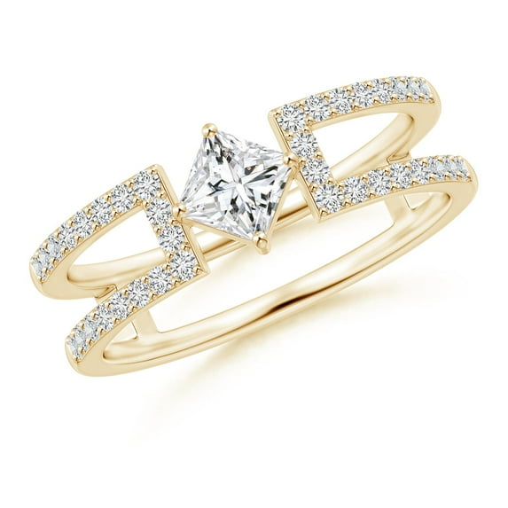 ANGARA Natural Princess Diamond Split Shank Ring in 14K Yellow Gold for Women (Size-4mm| Color-H| Clarity-SI2) | April Birthstone, Anniversary, Jewelry Gift for Women | Natural Diamond Ring