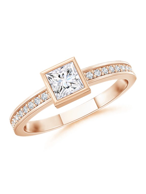 Natural Princess Diamond Stackable Promise Ring in 14K Rose Gold for Women (Size-3mm| Color-G| Clarity-VS2) | April Birthstone, Anniversary, Jewelry Gift for Women | Natural Diamond Ring