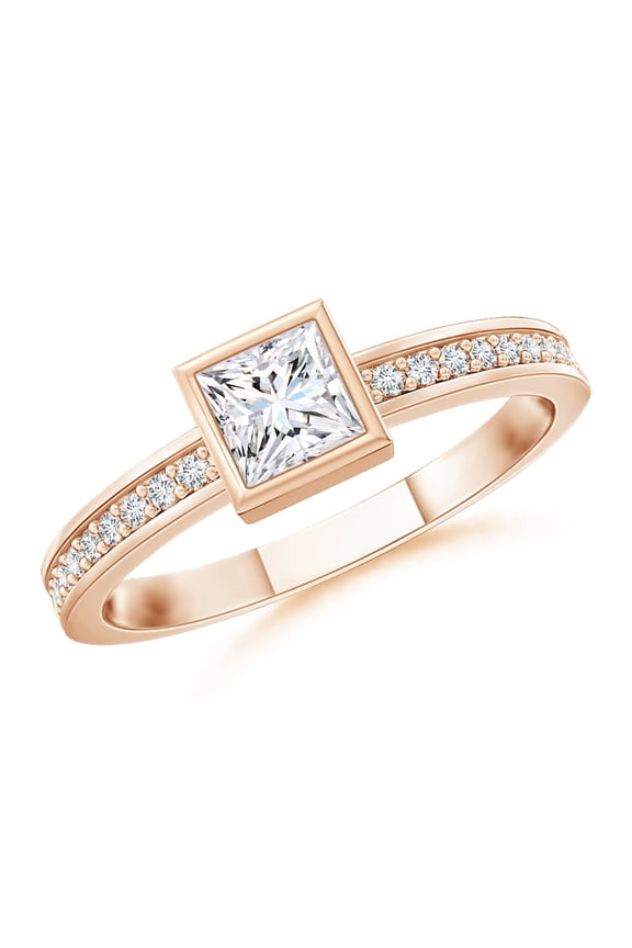 Natural Princess Diamond Stackable Promise Ring in 14K Rose Gold for Women (Size-3mm| Color-G| Clarity-VS2) | April Birthstone, Anniversary, Jewelry Gift for Women | Natural Diamond Ring