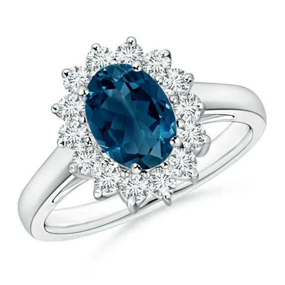 ANGARA Natural Princess Diana Inspired 1.5 ct London Blue Topaz Ring with in 14K White Gold for Women (Size-8x6mm) | November Birthstone Jewelry for Women | London Blue Topaz Ring (Ring Size- 4.5)