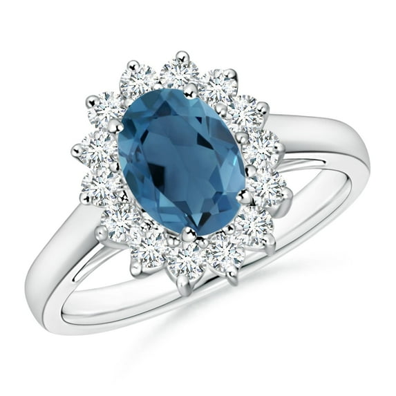 ANGARA Natural Princess Diana Inspired 1.5 ct London Blue Topaz Ring with in 14K White Gold for Women (Size-8x6mm) | November Birthstone Jewelry for Women | London Blue Topaz Ring (Ring Size- 7.5)