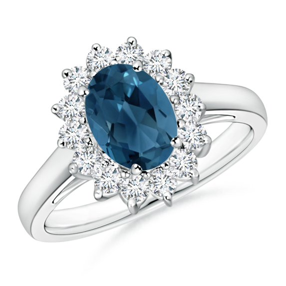 ANGARA Natural Princess Diana Inspired 1.5 ct London Blue Topaz Ring with in 14K White Gold for Women (Size-8x6mm) | November Birthstone Jewelry for Women | London Blue Topaz Ring (Ring Size- 9.5)