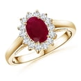 thumbnail image 1 of ANGARA Natural Princess Diana Inspired 1 ct Ruby Ring with Diamond Halo in 14K Yellow Gold for Women (Size-7x5mm) | July Birthstone, Birthday, Anniversary, Jewelry Gift for Women | Natural Ruby Ring, 1 of 10