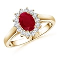 thumbnail image 1 of ANGARA Natural Princess Diana Inspired 1 ct Ruby Ring with Diamond Halo in 14K Yellow Gold for Women (Size-7x5mm) | July Birthstone, Birthday, Anniversary, Jewelry Gift for Women | Natural Ruby Ring, 1 of 10