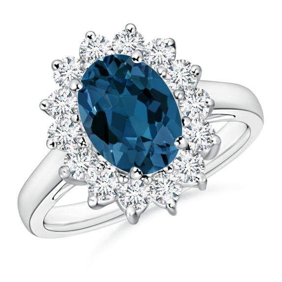 ANGARA Natural Princess Diana Inspired 2.25 ct London Blue Topaz Ring with in 14K White Gold for Women (Size-9x7mm) | November Birthstone Jewelry for Women | London Blue Topaz Ring (Ring Size- 10)