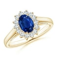 thumbnail image 1 of ANGARA Natural Princess Diana Inspired Blue Sapphire Ring with Diamond in 14K Yellow Gold for Women (Size-7x5mm) | September Birthstone, Anniversary, Jewelry Gift for Women | Natural Sapphire Ring, 1 of 12