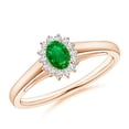 thumbnail image 1 of ANGARA Natural Princess Diana Inspired Emerald Ring with Diamond Halo in 14K Rose Gold for Women (Size-5x3mm) | May Birthstone, Birthday, Anniversary, Jewelry Gift for Women | Natural Emerald Ring, 1 of 10