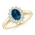 thumbnail image 1 of ANGARA Natural Princess Diana Inspired London Blue Topaz Ring with Halo in 14K Yellow Gold for Women (Size-7x5mm) | November Birthstone Jewelry for Women | London Blue Topaz Ring (Ring Size - 6), 1 of 9