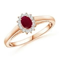 thumbnail image 1 of ANGARA Natural Princess Diana Inspired Ruby Ring with Diamond Halo in 14K Rose Gold for Women (Size-5x3mm) | July Birthstone, Birthday, Anniversary, Jewelry Gift for Women | Natural Ruby Ring, 1 of 10