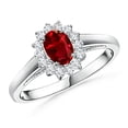 thumbnail image 1 of ANGARA Natural Princess Diana Inspired Ruby Ring with Diamond Halo in 14K White Gold for Women (Size-6x4mm) | July Birthstone Jewelry for Her, 1 of 9