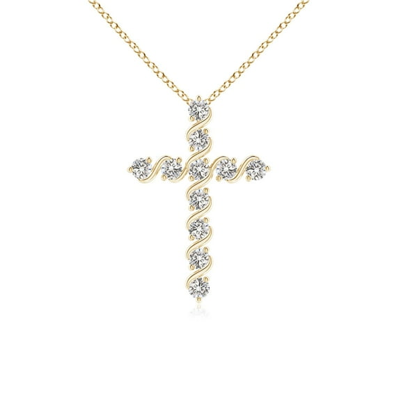 ANGARA Natural Prong & Bar Set Diamond Cross Pendant in 14K Yellow Gold for Women (Size-1.6mm| Color-I-J| Clarity-I1-I2) | Anniversary, Jewelry Gift for Women | Natural Diamond Necklace