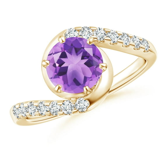 ANGARA Natural Prong-Set 1.15 ct Amethyst Bypass Ring with Diamond Accents in 14K Yellow Gold for Women (Size-7mm) | February Birthstone, Anniversary, Jewelry Gift for Women | Natural Amethyst Ring