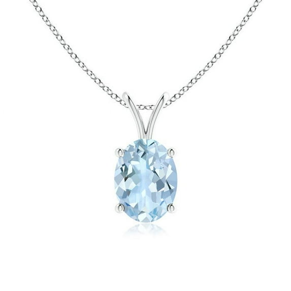 ANGARA Natural Prong-Set 1 ct Aquamarine V-Bale Solitaire Pendant in 925 Sterling Silver for Women (Size-8x6mm) | March Birthstone, Anniversary, Jewelry Gift for Women | Natural Aquamarine Necklace