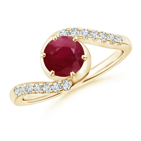 ANGARA Natural Prong-Set 1 ct Ruby Bypass Ring with Diamond Accents in 14K Yellow Gold for Women (Size-6mm) | July Birthstone, Birthday, Anniversary, Jewelry Gift for Women | Natural Ruby Ring