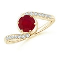 thumbnail image 1 of ANGARA Natural Prong-Set 1 ct Ruby Bypass Ring with Diamond Accents in 14K Yellow Gold for Women (Size-6mm) | July Birthstone, Birthday, Anniversary, Jewelry Gift for Women | Natural Ruby Ring, 1 of 8