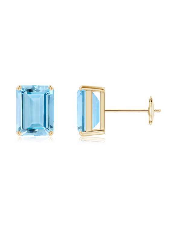 Natural Prong-Set 2.7 ct Aquamarine Solitaire Stud Earrings in 14K Yellow Gold for Women (Size-8x6mm) | March Birthstone, Anniversary, Jewelry Gift for Women | Natural Aquamarine Earrings