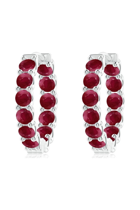 Natural Prong-Set 5.52 ct Ruby Inside Out Hoop Earrings in 925 Sterling Silver for Women (Size-3.5mm) | July Birthstone, Birthday, Anniversary, Jewelry Gift for Women | Natural Ruby Earrings